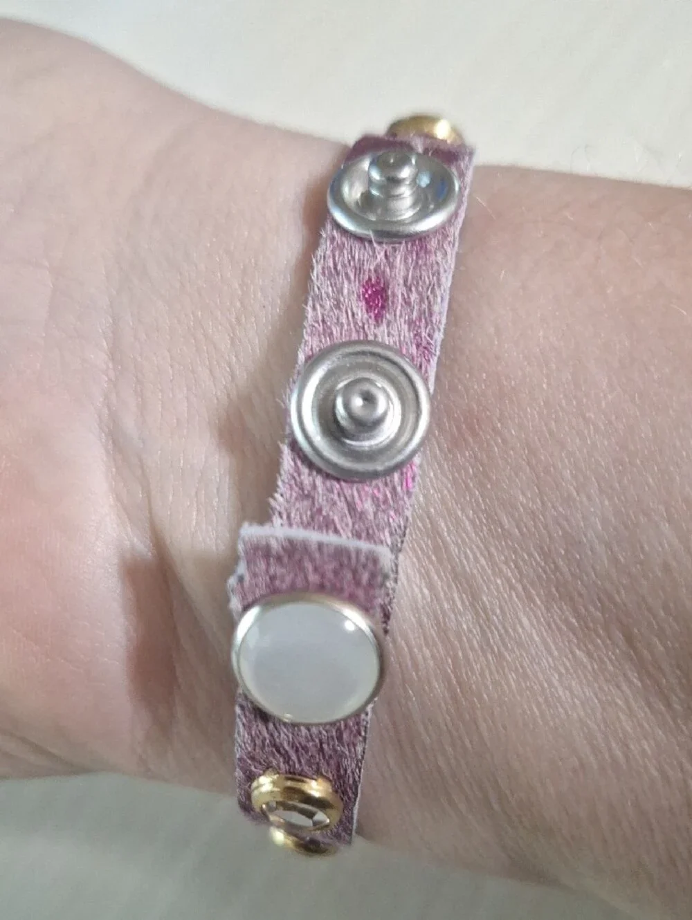 Crystal-Studded Purple Leather Wrap Bracelet